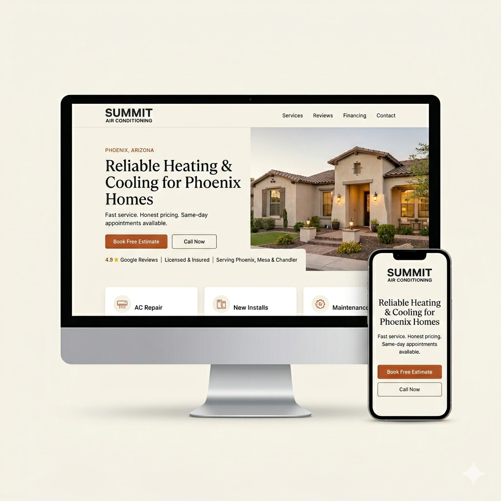 Preview of a custom local business website displayed on desktop and mobile devices.