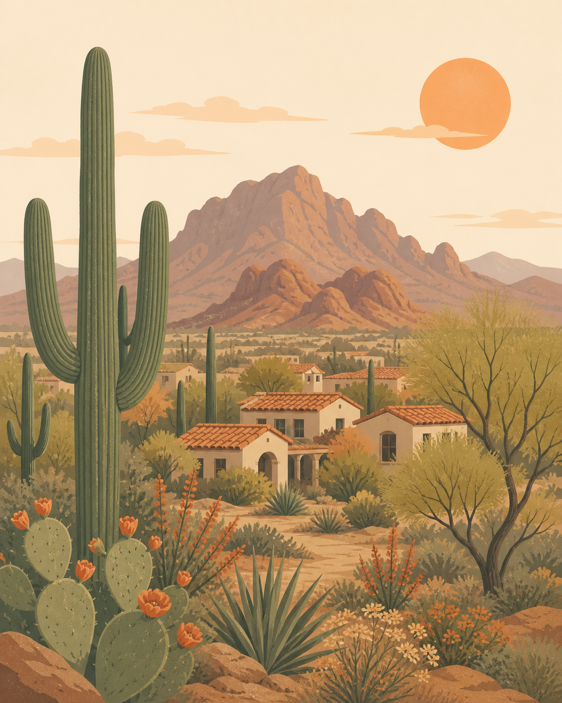 Phoenix desert landscape illustration